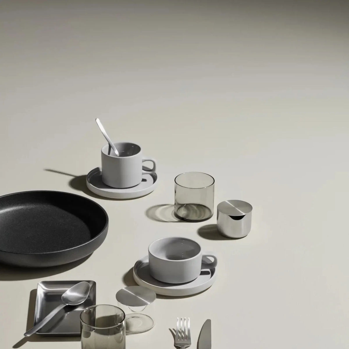 blomus Pilar Kaffekoppar med Fat 2-pack 200 ml, Moonbeam