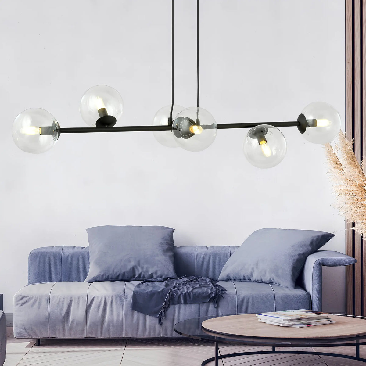 Emibig Rossi Pendellampa 6-ljus 110x30 cm, Svart/Klar