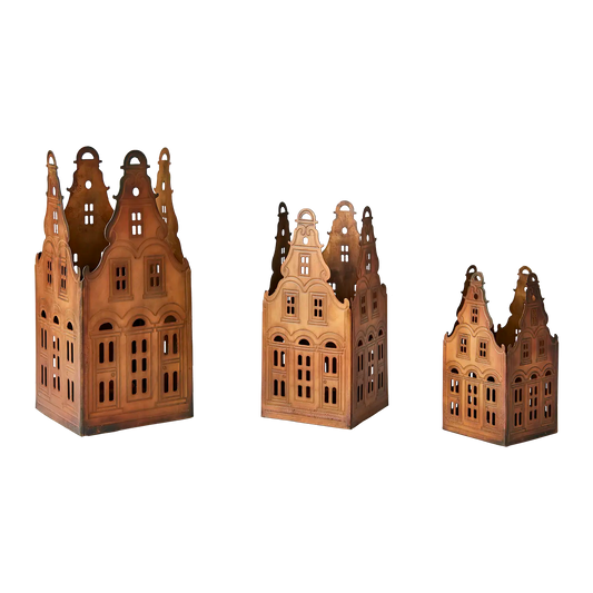 Affari of Sweden, Village Ljuslykta hus, set om 3, Mässingsfärgad-Silvra Home
