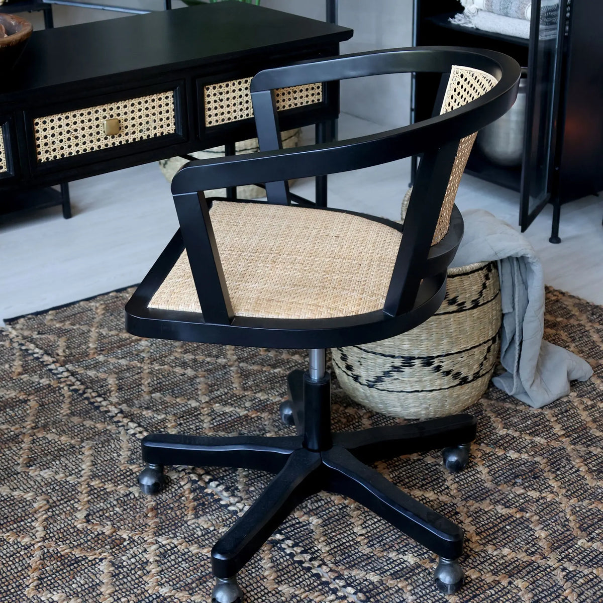 Chic Antique French Kontorsstol, Antique Black