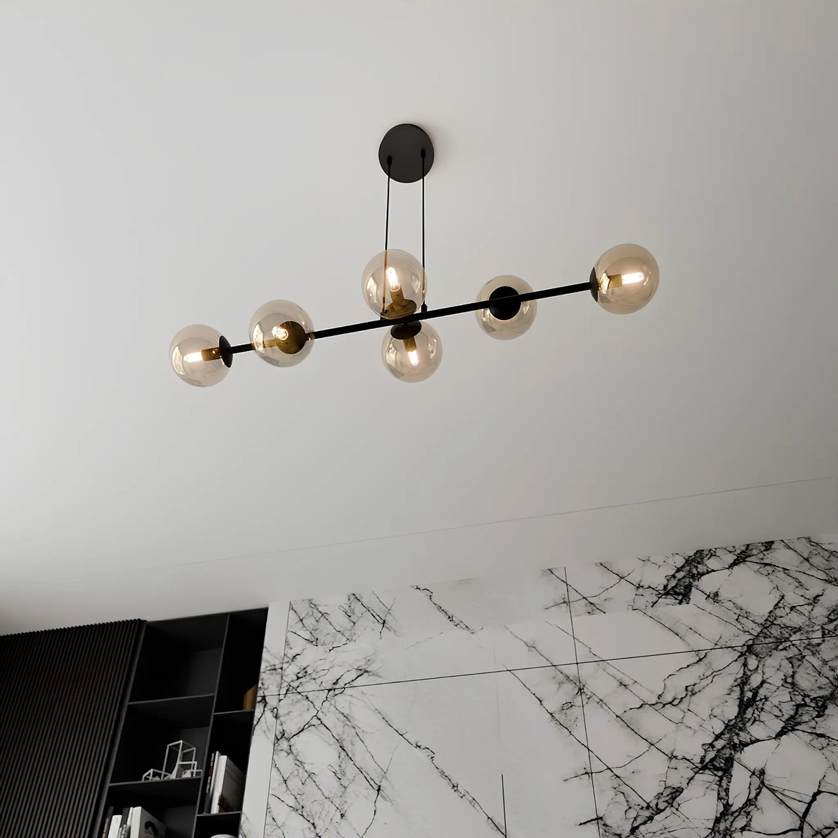 Emibig Rossi Pendellampa 6-ljus 110x30 cm, Svart/Gul
