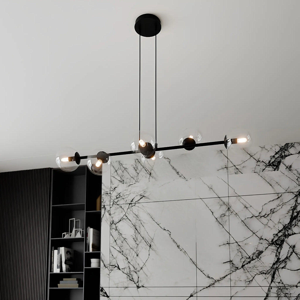 Emibig Rossi Pendellampa 6-ljus 110x30 cm, Svart/Klar
