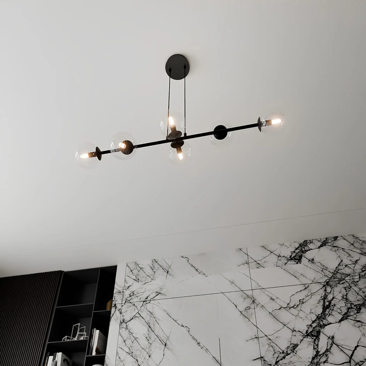 Emibig Rossi Pendellampa 6-ljus 110x30 cm, Svart/Klar