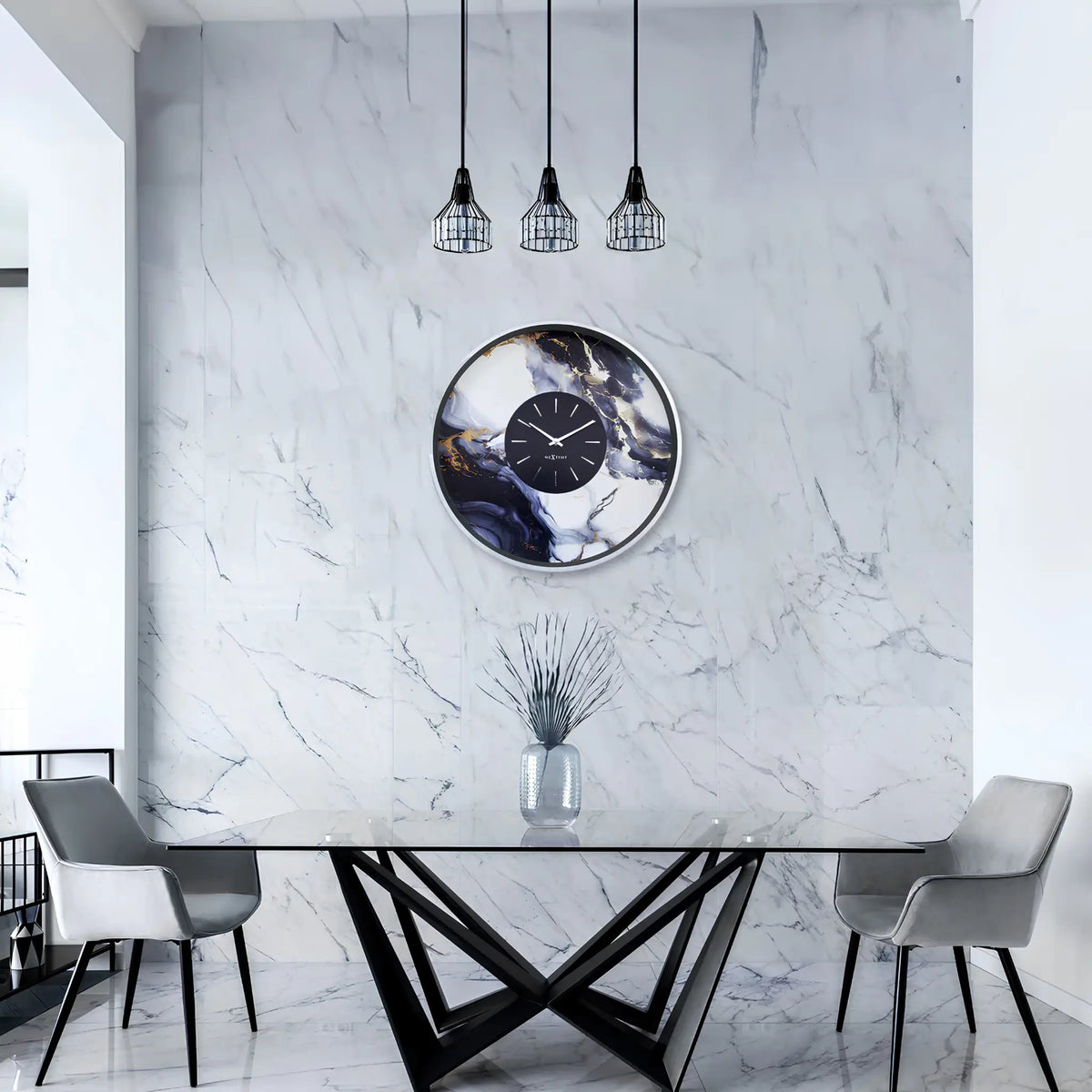 NeXtime Marble Duo Väggklocka 48 cm, Silver/Vit