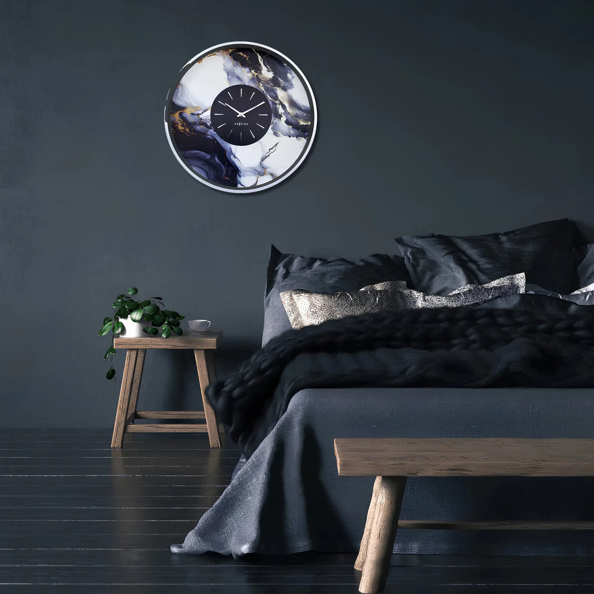 NeXtime Marble Duo Väggklocka 48 cm, Silver/Vit