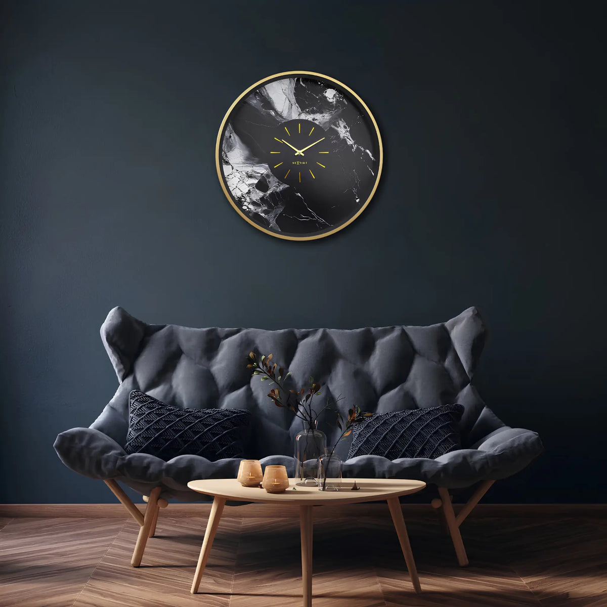 NeXtime Marble Duo Väggklocka 48 cm, Guld/Svart