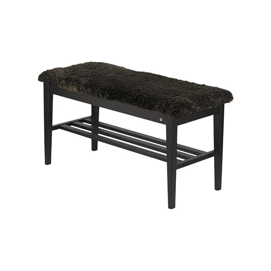 Oscarssons Möbel Nadja Bänk, Svartbetsad Ek/Fårskinn brun