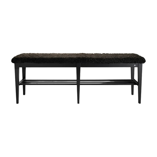 Oscarssons Möbel Nadja Bänk 130, Svartbetsad Ek/Fårskinn Brun